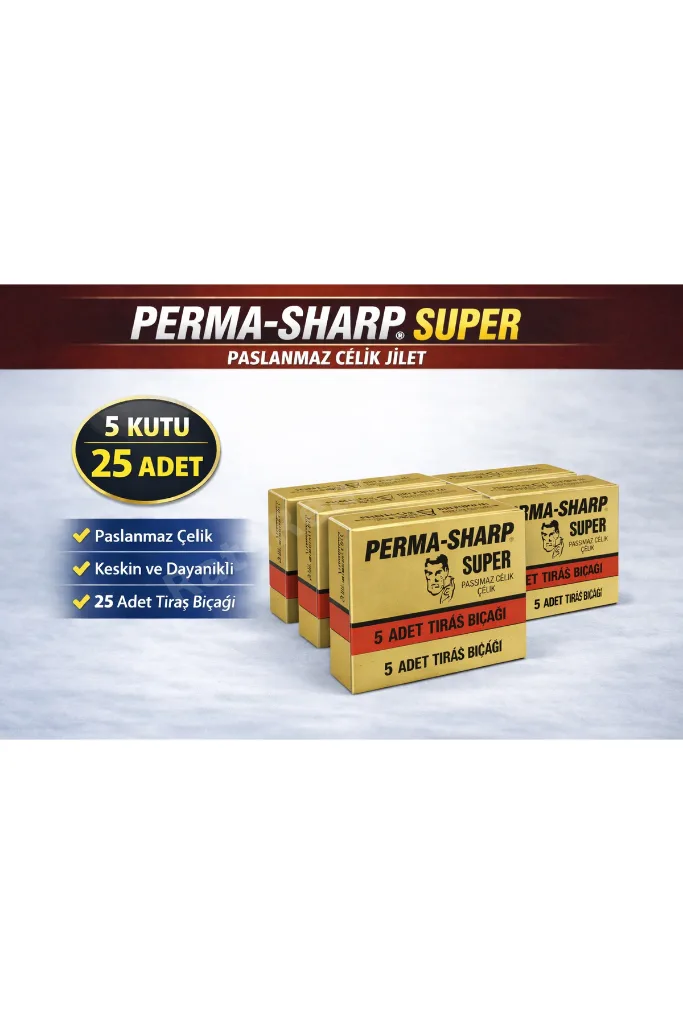Perma-Sharp Super Paslanmaz Çelik Tıraş Bıçağı 5’li 5 Kutu