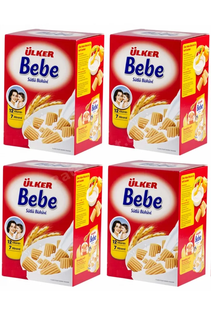 Sütlü Bebe Bisküvisi 800GR (12 Vitaminli 7 Minarelli) Kutu (4 Lü Set)