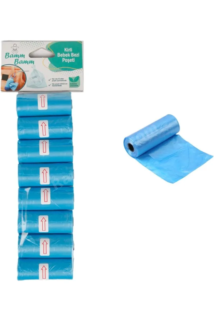 TTKTEKNOLOJİ Bamm Bamm Kirli Bebek Bezi Poşeti Çanta Boy Mavi 8 Rulo (120 Adet) TTKTEKNOLOJİ 2026 39