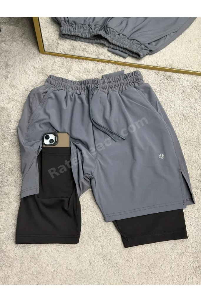 2 In 1 Şort Hızlı Kuruma Micropoly telefon cep'li havluluk Gym Ve Fitness Ekstra İç File Astarlı Outdoor Taytlı Şort