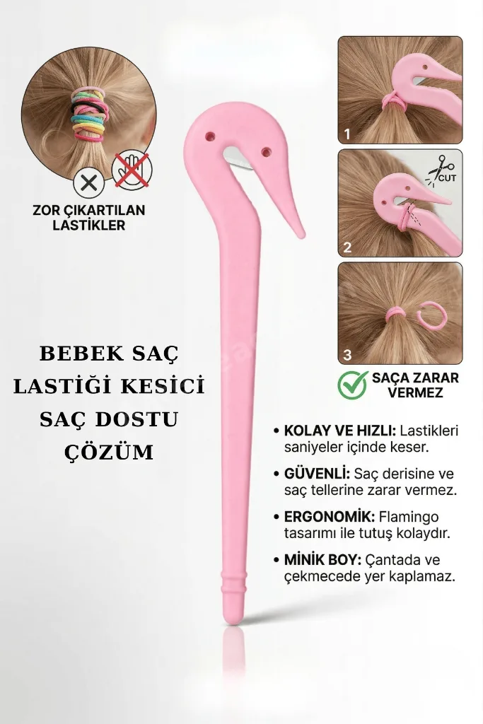 TRKPlastik Çocuk Saç Lastiği Kesici Acısız Toka Çıkarma Aparatı (1 ADET)