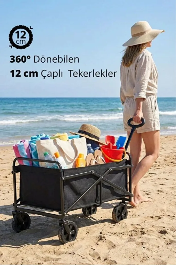 Katlanabilir Kamp ve Piknik Arabası 80 L Geniş İç Hacim Portatif Tasarım 120 Kg Taşıma Kapasitesi