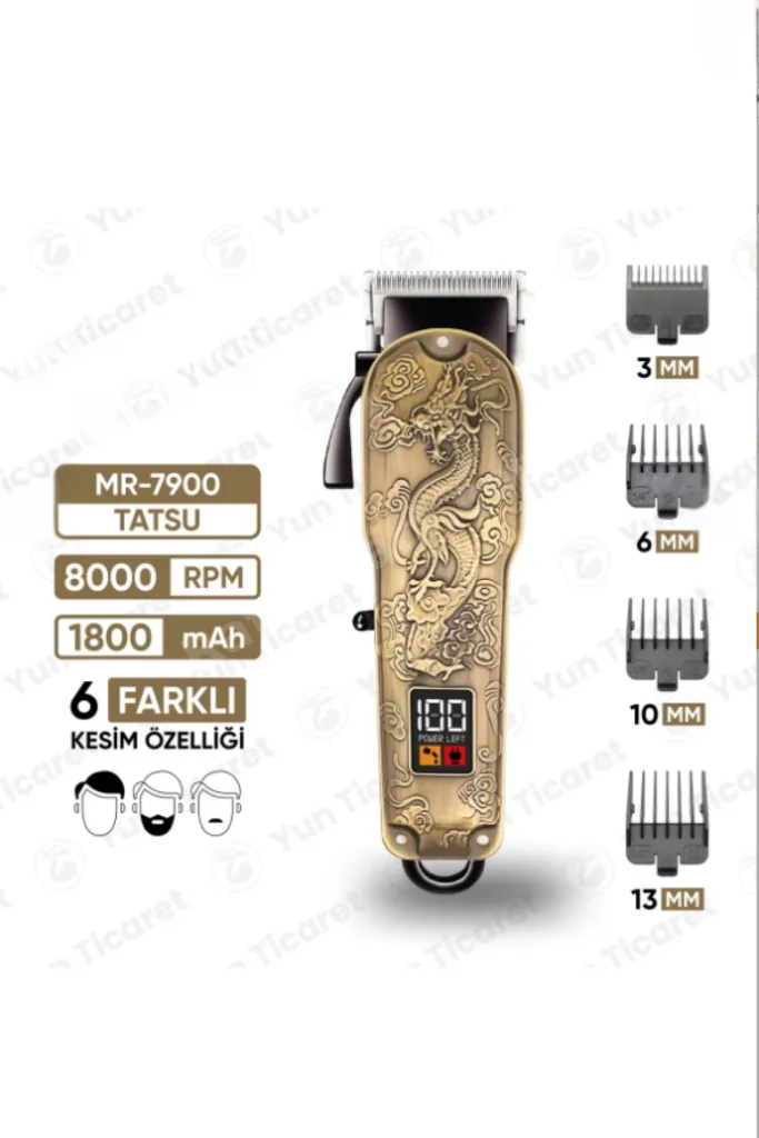 JPR-7900 Tatsu Şarj Göstergeli 6 Kademeli 8000 RPM 1800 mAh Saç Sakal Tıraş Makinesi Erkek Bakım