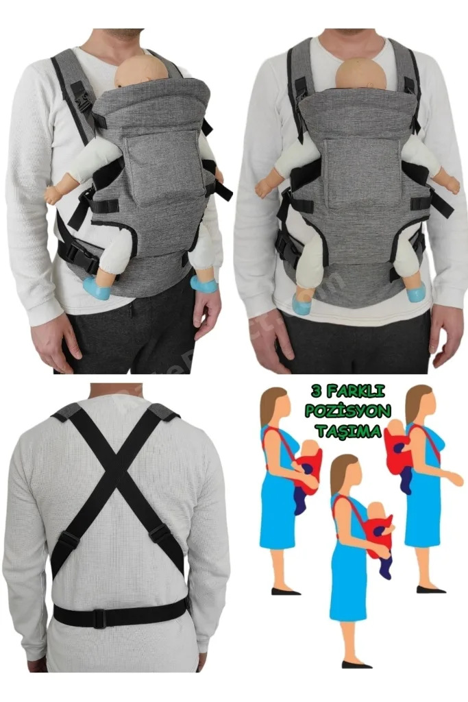 Çift Yönlü Bebek Taşıma Kangurusu Bel Destekli Ergonomik Lüx Bebek Taşıyıcı Kanguru Gri