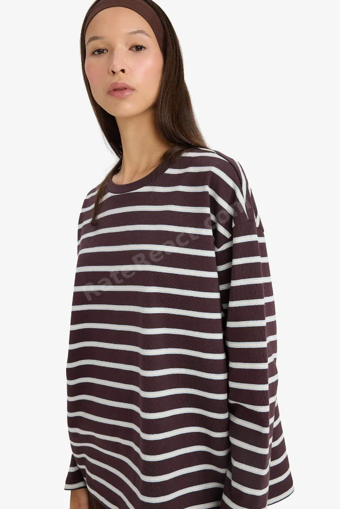 %100 Pamuk Loose Fıt Çizgili Sweatshirt F7758AX25AU