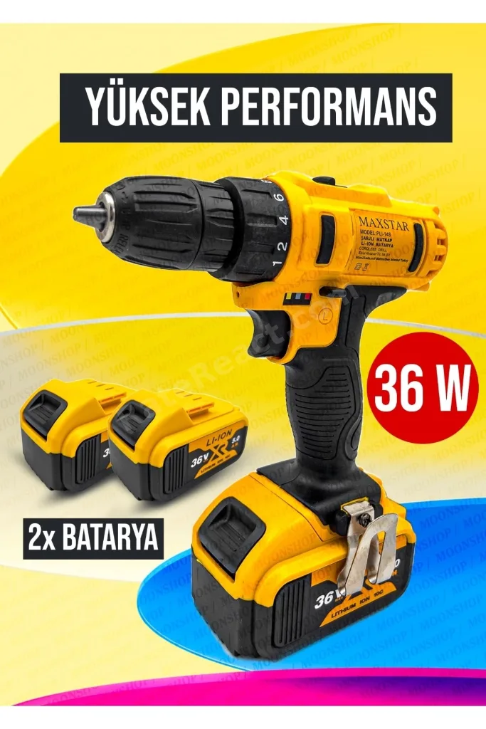 Moonshop 36 Watt 26 Parça Setli Darbesiz Matkap Çift Bataryalı 24 Ay Garantili Ürün...