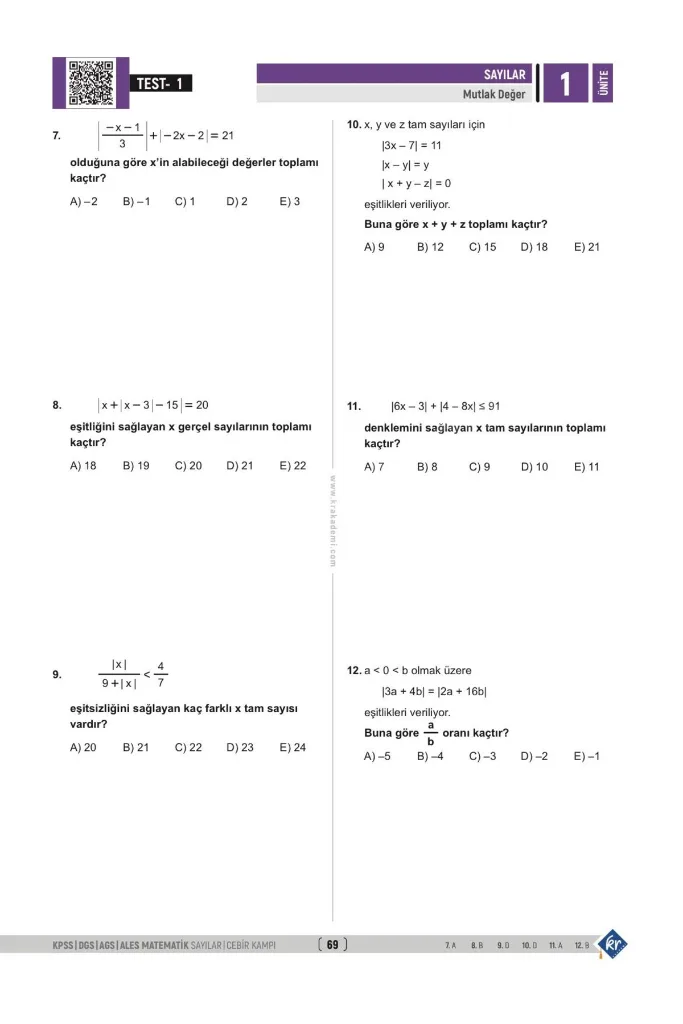 Gerçel Matematik KPSS DGS AGS ALES Sayılar Cebir İlk 15 Konuyu Fulle
