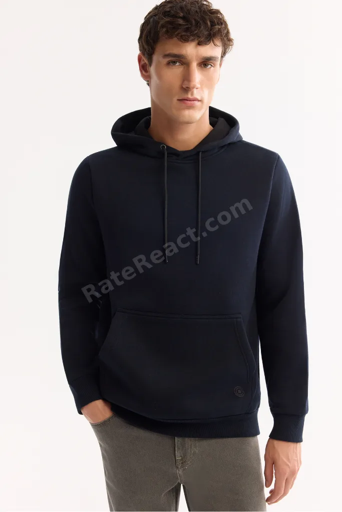 Erkek Lacivert Şardonlu Kumaş Bisiklet Yaka Basic Sweatshirt E001018