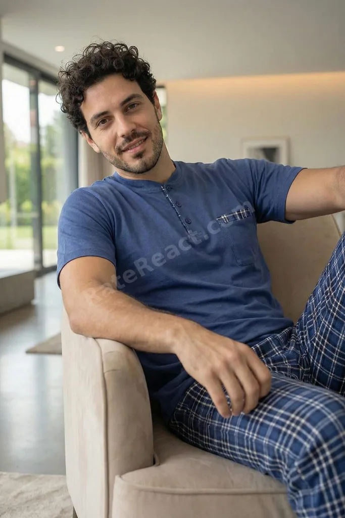 Indigo Blue Kısa Kollu Cep Detaylı Elegant Erkek Pijama Takımı
