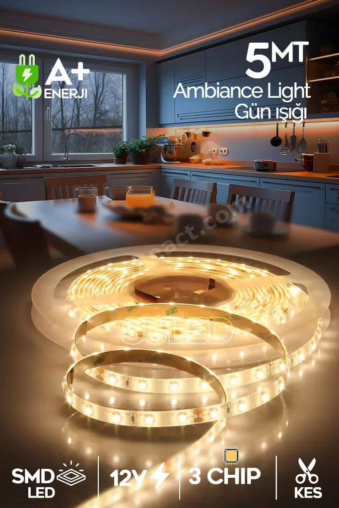 Şerit Led 5 Metre Gün Işığı 3 Çipli Pro Ambiyans Aydınlatma Mutfak Salon Yatak Odası Led Işık
