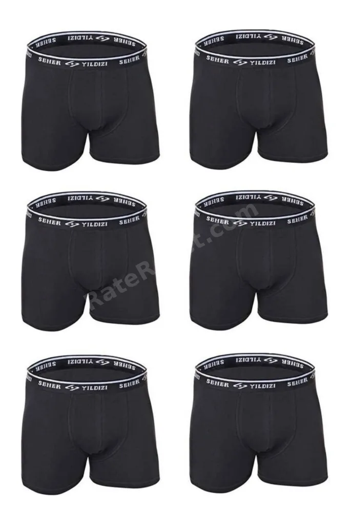 YILDIZ 6 Lı Paket Yıldızı Erkek Likralı Boxer Elastan Siyah-SİYAH-2XL