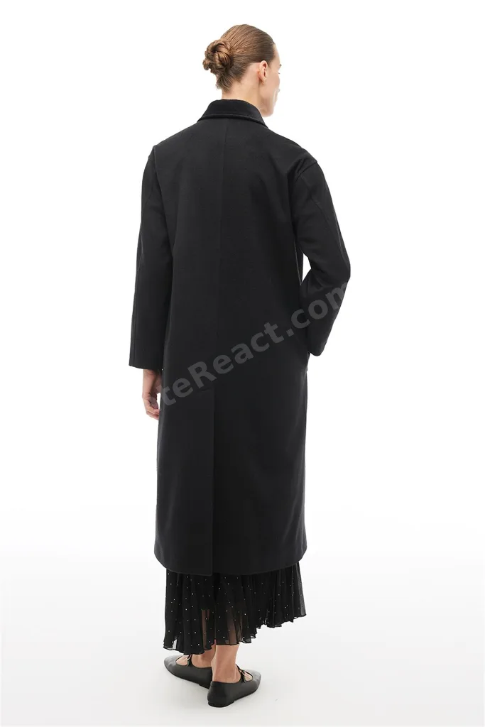 Siyah Gömlek Yaka Midi Kaban