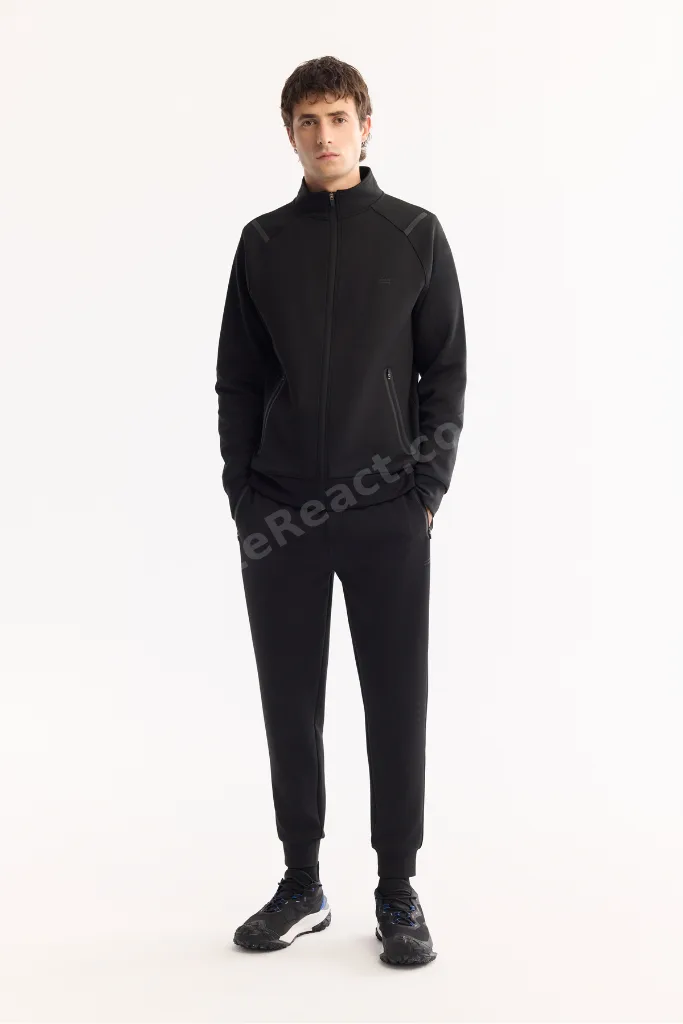 Erkek Siyah Dik Yaka Fermuarlı Bi-Stretch Regular Fit Sweatshirt A52Y1335