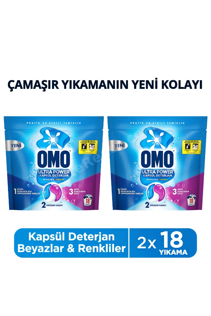 Ultra Power Kapsül Deterjan Beyazlar ve Renkliler 18 Yıkama x2