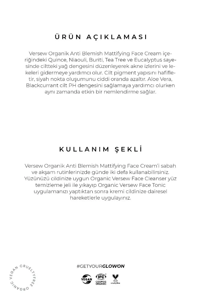 Organik Anti Blemish Akne / Leke İzi Giderici Matlaştırıcı Yüz Kremi 50 ml
