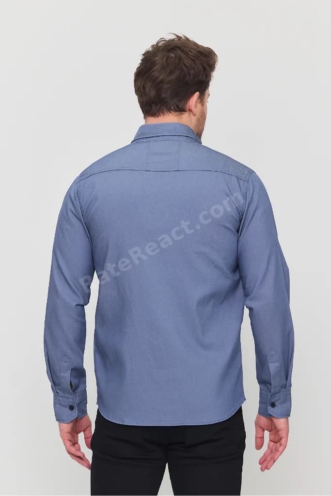 Slim Fit Erkek Kot Gömlek Mavi 5XL BEDEN 110-115 KİLO