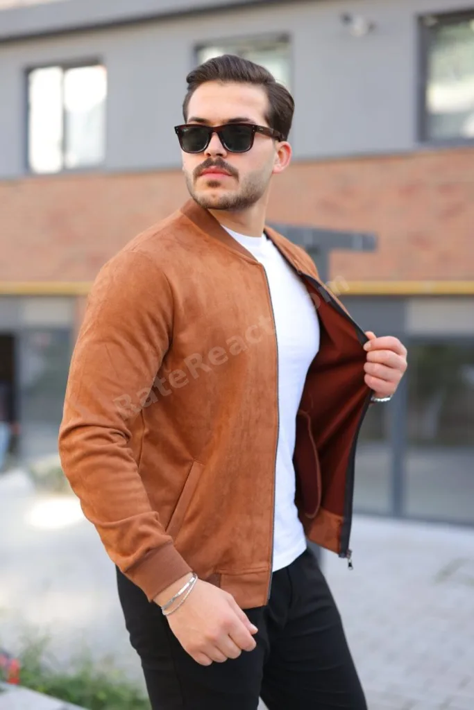 Erkek Scuba Süet Kumaş Bomber Hırka