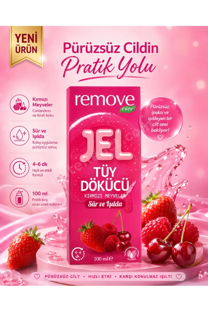 Tüy Dökücü Jel Krem 100 ml Kırmızı Meyveler Kokulu – 4-6 Dakikada Etkili, Hassas ve Pürüzsüz Cilt Bakımı