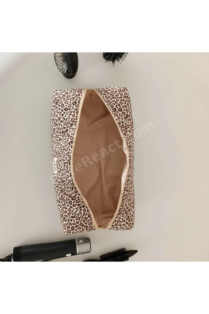 Leopar desenli tüm saç şekillendiricileriniz için XL Boy- seyahat çantası