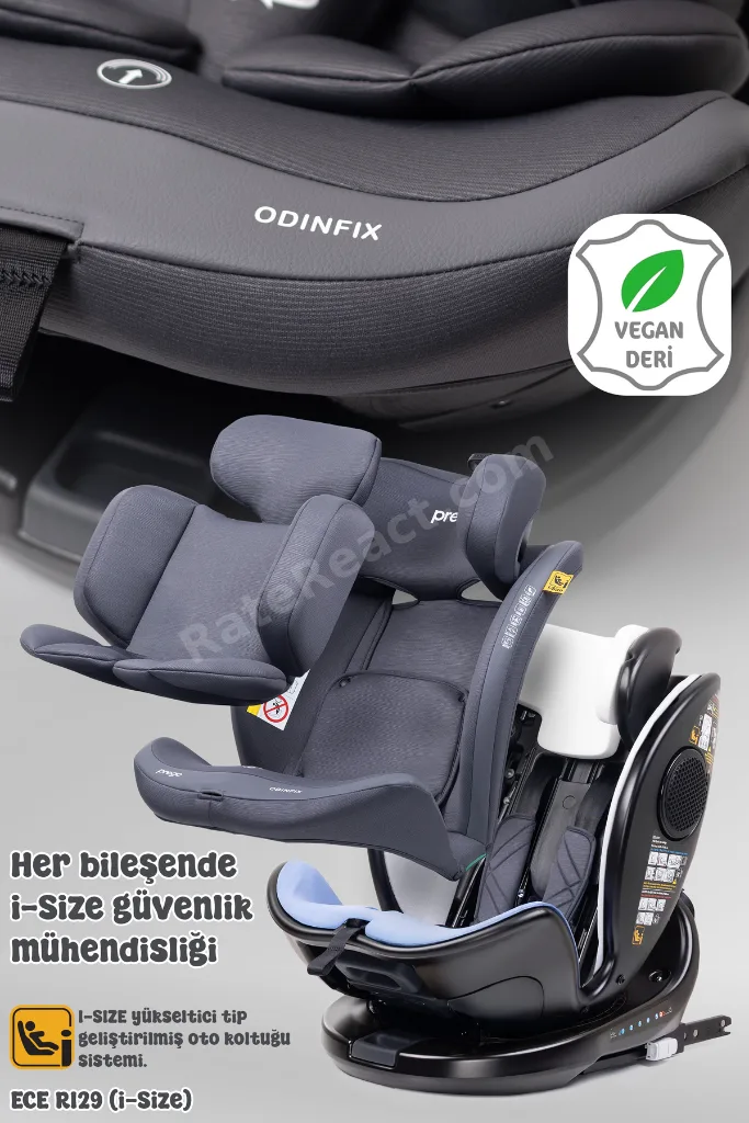 Odinfix Alarmlı 360 Derece Dönebilen -0-36 Kg -İ-Size Belgeli - Top Tetherlı Oto Koltuğu