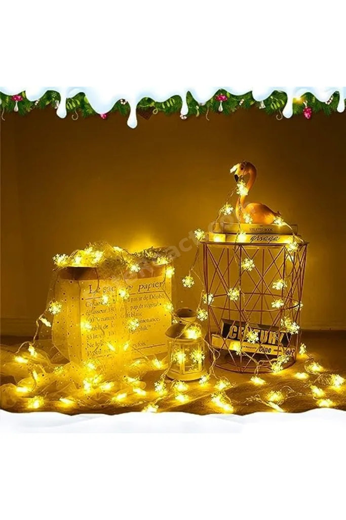 meala kozmetık store 5 metre Led Işıklı 28'li Kar Tanesi Işık Zinciri Dekoratif Pilli Aydınlatm