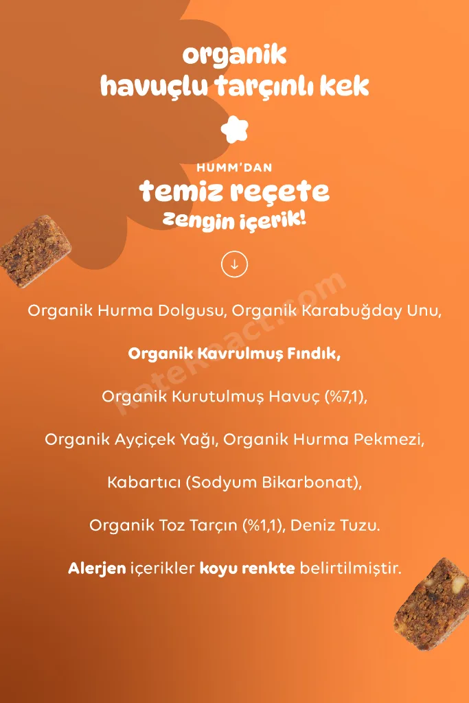 Organik Glutensiz Vegan Havuçlu ve Tarçınlı Kek Atıştırmalık Paketi - 3 adet