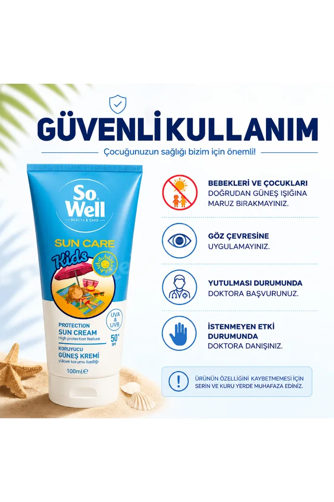 Sun Care Kids SPF 50+ Çocuk Güneş Kremi UVA & UVB Korumaya Yardımcı 100 ml