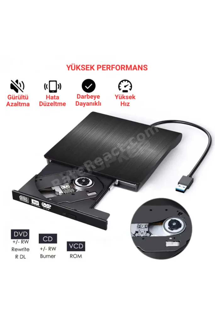 Harici DVD RW Taşınabilir Ultra İnce USB 3.0 Type-C CD/DVD Yazıcı Okuyucu