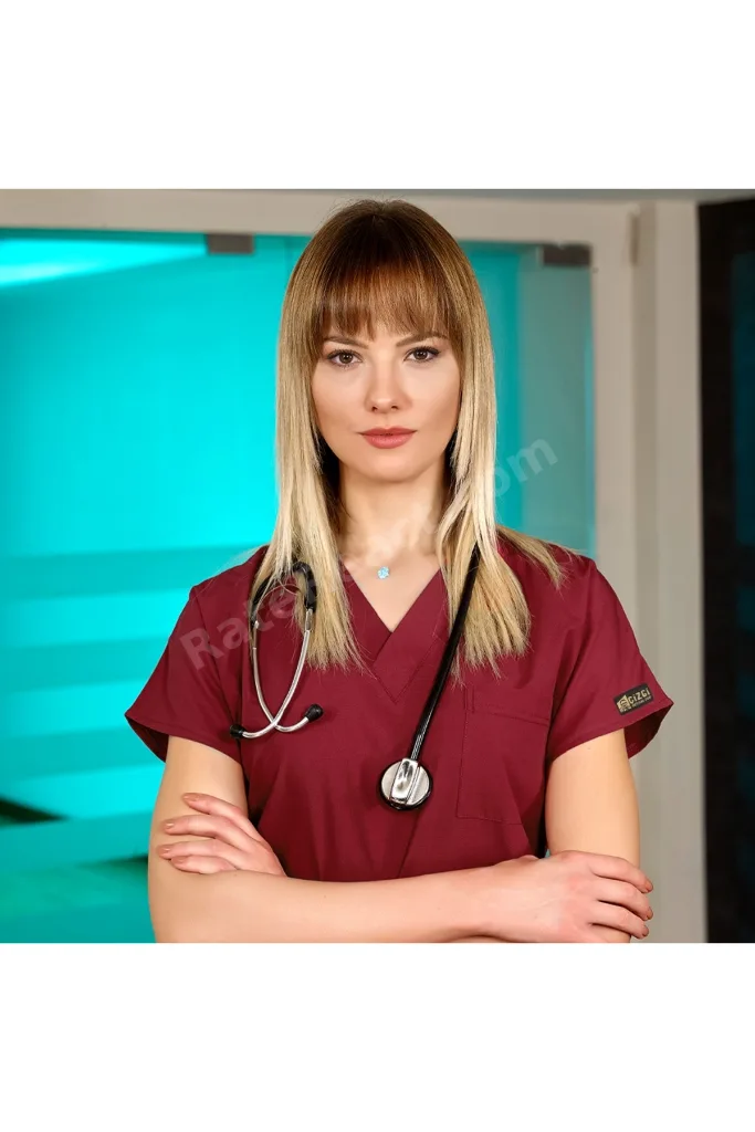 Bordo Dr. Greys Doktor Hemşire Medikal Scrubs Takım Terikoton Kumaş