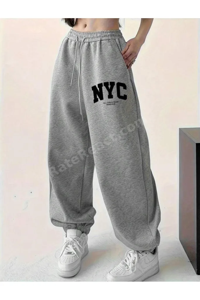 Kadın Jogger Eşofman Altı Lastikli Paça Oversize Rahat Kalıp Günlük Spor Pantolon