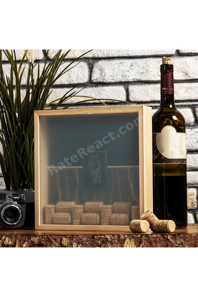 Ahşap Kumbara Çerçeveli Para Ve Anı Şarap Toplama Koleksiyon Kutusu 24 x 24 x 4,5 cm