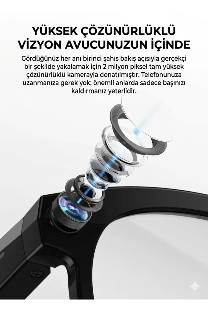 Kameralı Gözlük Bluetooth Yapay Zeka Bağlantılı HD 1080P Kayıt