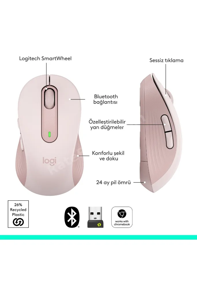 LOGİTECH M650 SİGNATURE KABLOSUZ MOUSE GÜL 910-006254