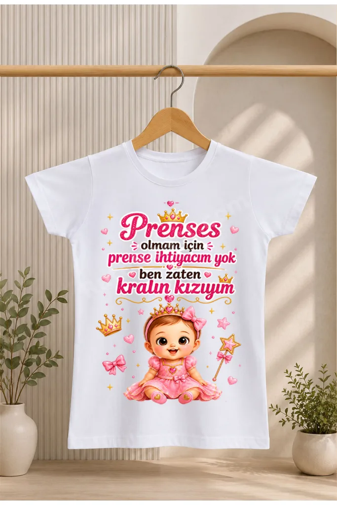 Çocuk T-Shirt Yazılı Prenses Baskılı %100 Pamuk Kısa Kol T-Shirt