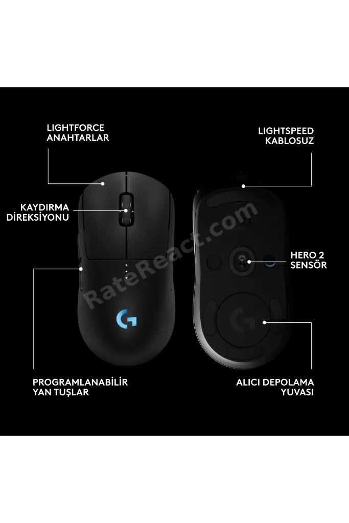 G PRO 2 LIGHTSPEED HERO 2 32K DPI Sensör PC/Mac için Kablosuz Oyuncu Mouse, Siyah 910-007296