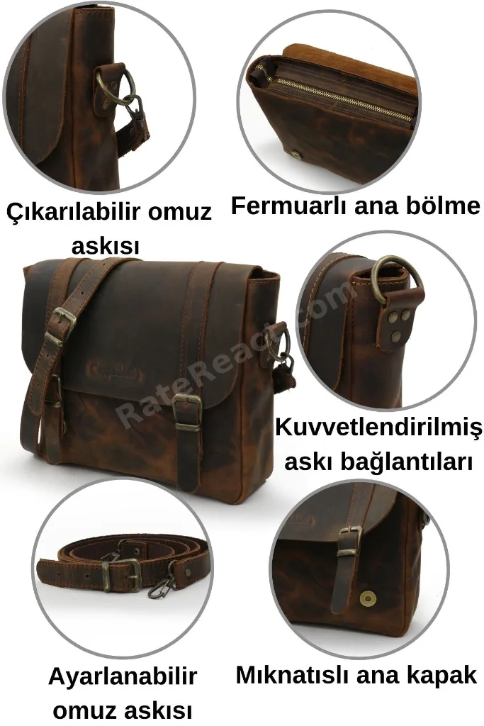 6019 Gordion Kahverengi Hakiki Gerçek Deri El Yapımı Orta Boy Omuz Çapraz Askılı Çanta