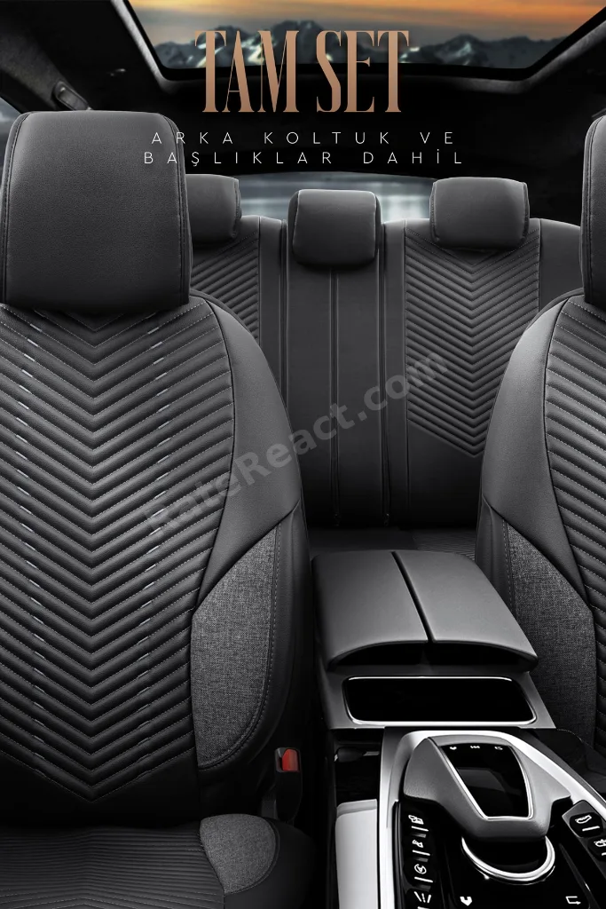 Advanced Design Özel Tasarım Premium Deri-keten Ekstra Destekli Universal Oto Koltuk Kılıfı Tam Set