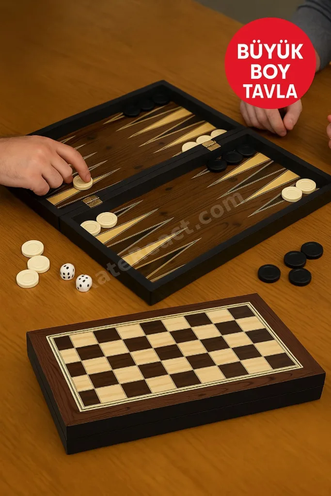 Platin Kaplama Büyük Boy Tavla – Tavla & Dama 2’si 1 Arada, Çizilmez Yüzey Set