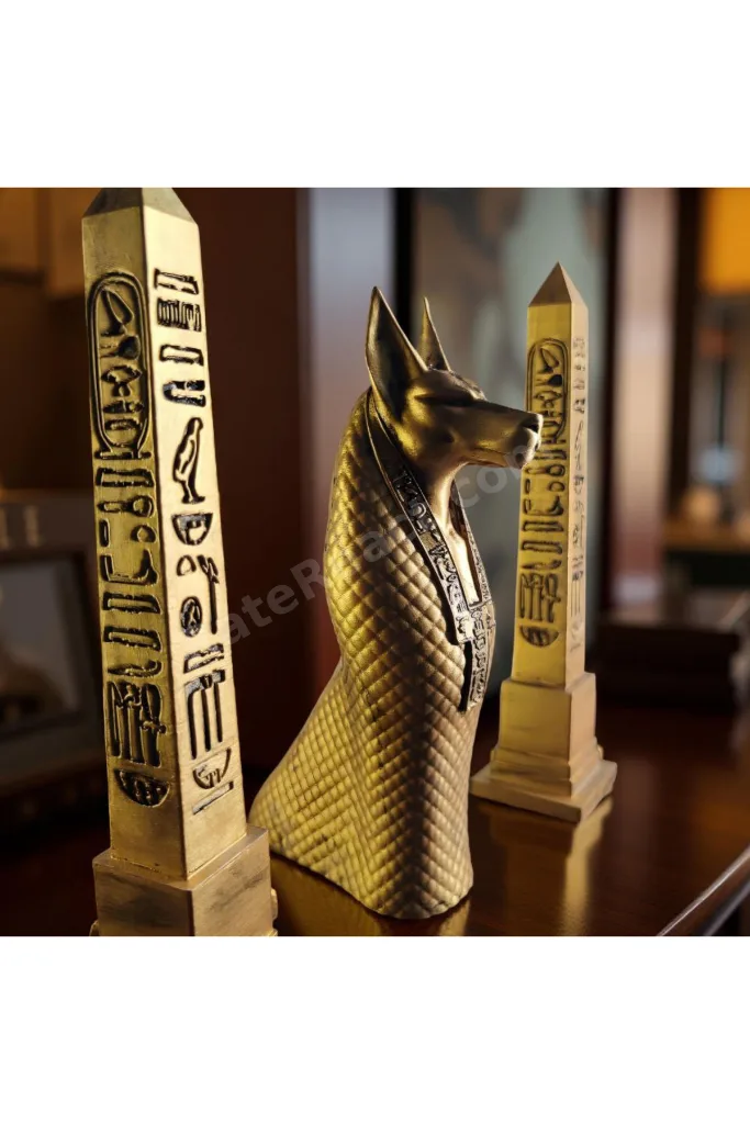 Antik Mısır Anubis & Obelisk Seti – Gizemin ve Koruyuculuğun Sembolü