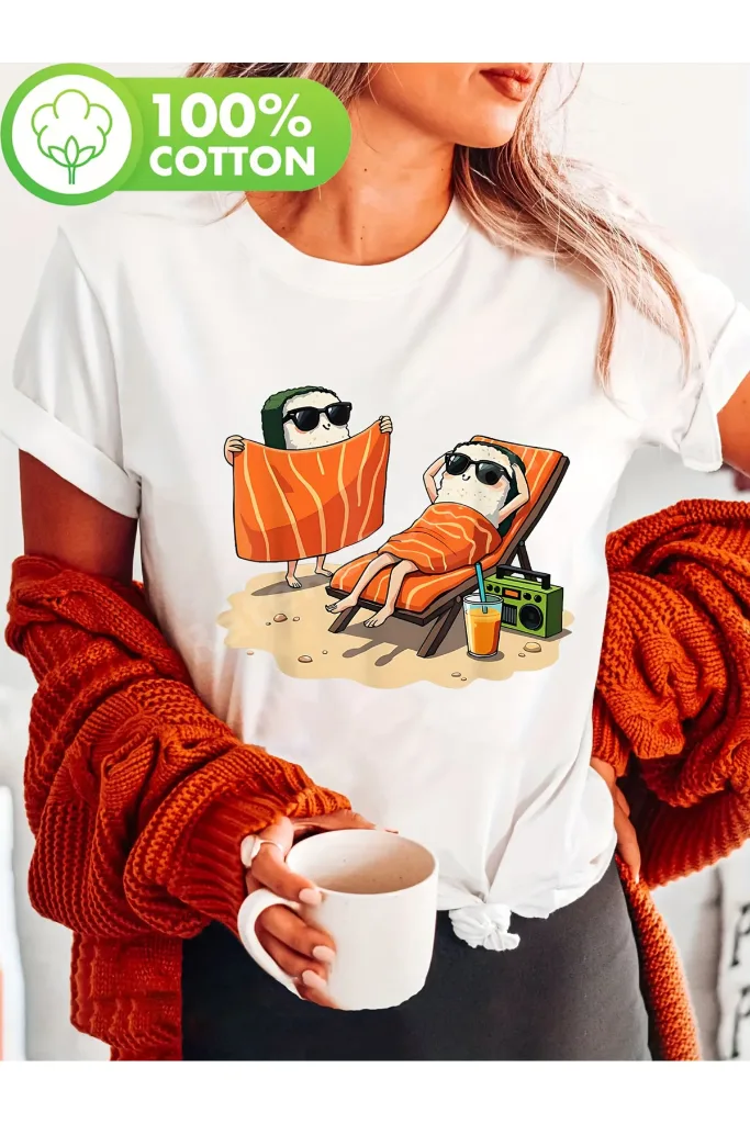 Baskılı Oversize Unisex T-shirt Tişört Beyaz