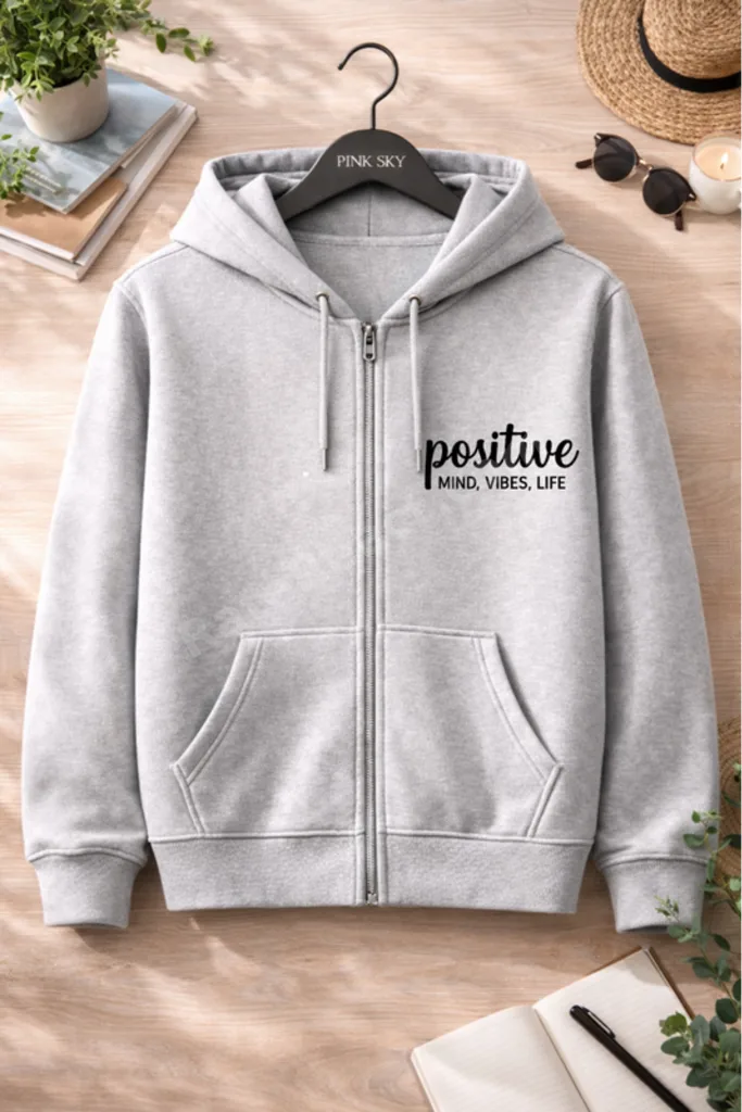 Unisex Baskılı Fermuarlı Kapüşonlu Sweatshirt