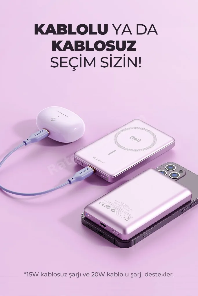 PB5203 10.000mAh Magsafe Manyetik Kablosuz Powerbank Ultra İnce 20W, Iphone Uyumlu