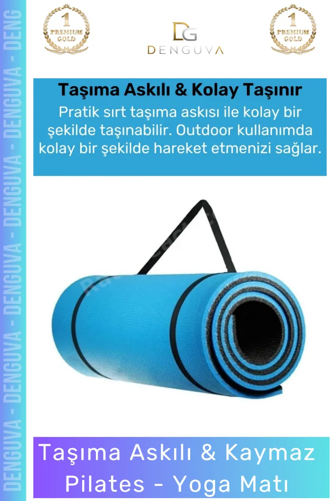 #YogaMinderi Taşıma Askılı Konfor Kamp Pilates Yoga Spor Kaymaz Meditasyon Minderi 16mm Mat
