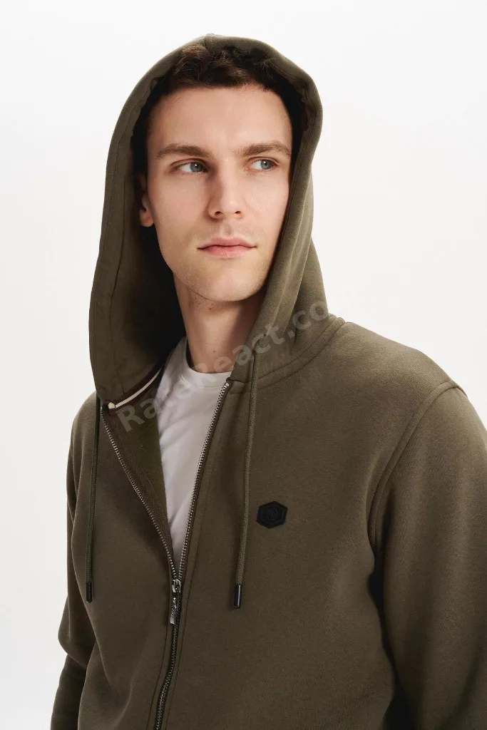 Ar-ma Erkek Tam Fermuar Sweatshirt Basic Baskisiz Kapşonlu Fleto Cepli Büyük Beden Şardonlu Üç İplik