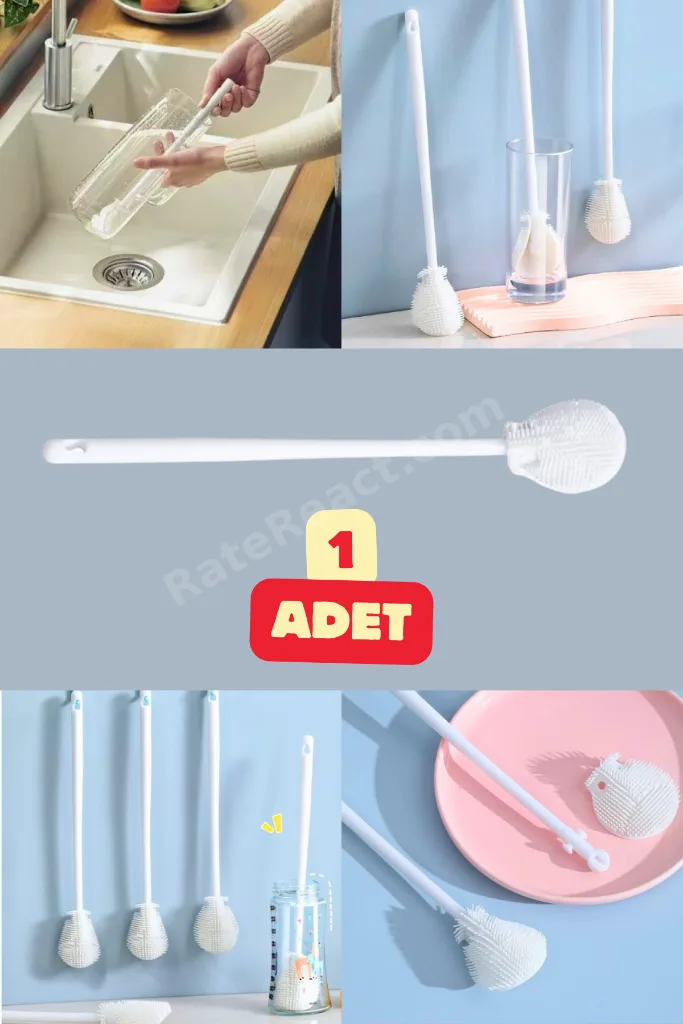 1 Adet Mutfak Banyo Kavanoz Matara Biberon Temizleme Fırçası Silikon Ergonomik Uzun Saplı Fırça