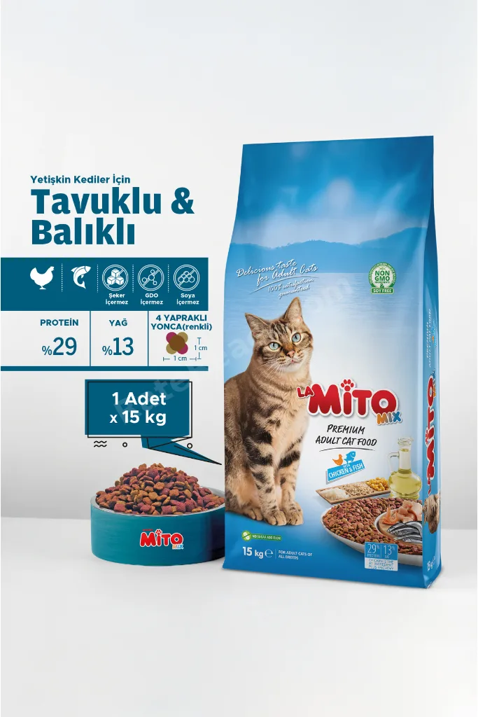 La Mix Adult Cat 15 Kg Tavuklu Ve Balıklı Renkli Taneli Yetişkin Kedi Maması