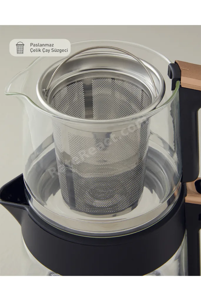 CMK 6001 Cam Çay Makinesi ve Kettle Siyah-Bakır