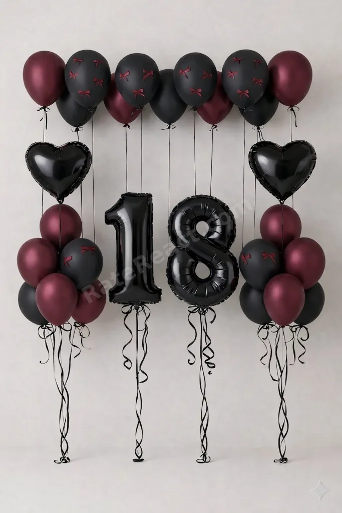 Bordo Kurdeleli Cherry Konsept Yaş Seçenekli Doğum Günü Mumlu Balon Seti