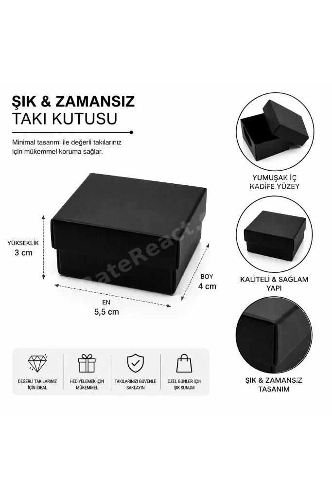 Siyah Takı Kutusu( 5,5x4x3 cm) Hediye Kutusu Yüzük Küpe Kolye Saklama Kutusu Şık Minimal Tasarım