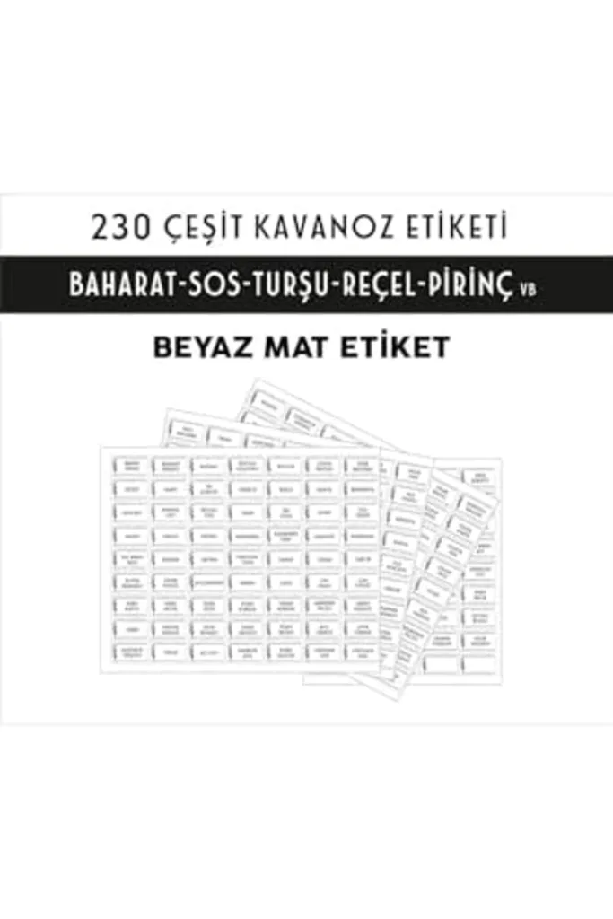 Parti Tasarla 230 Çeşit BEYAZ Folyo Kavanoz Ve Baharatlık Etiketi - Dayanıklı Ve Su Geçirmez revif 8